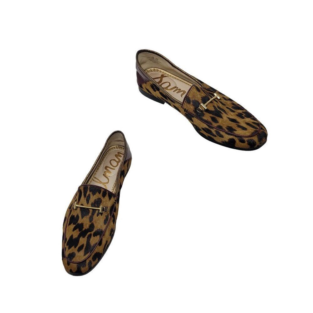 SAM EDELMAN Womens Lior Leather Loafers 7.5 Calf Hair Leopard Horse Bit Academia